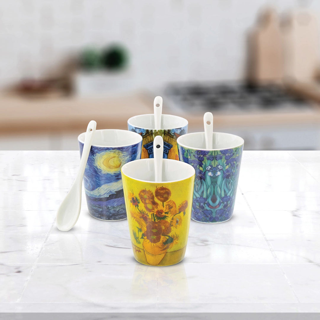 Set 4 Tasses Empilables Céramique Avec Support Métal – Expresso Café Thé, Design Coloré Assorti