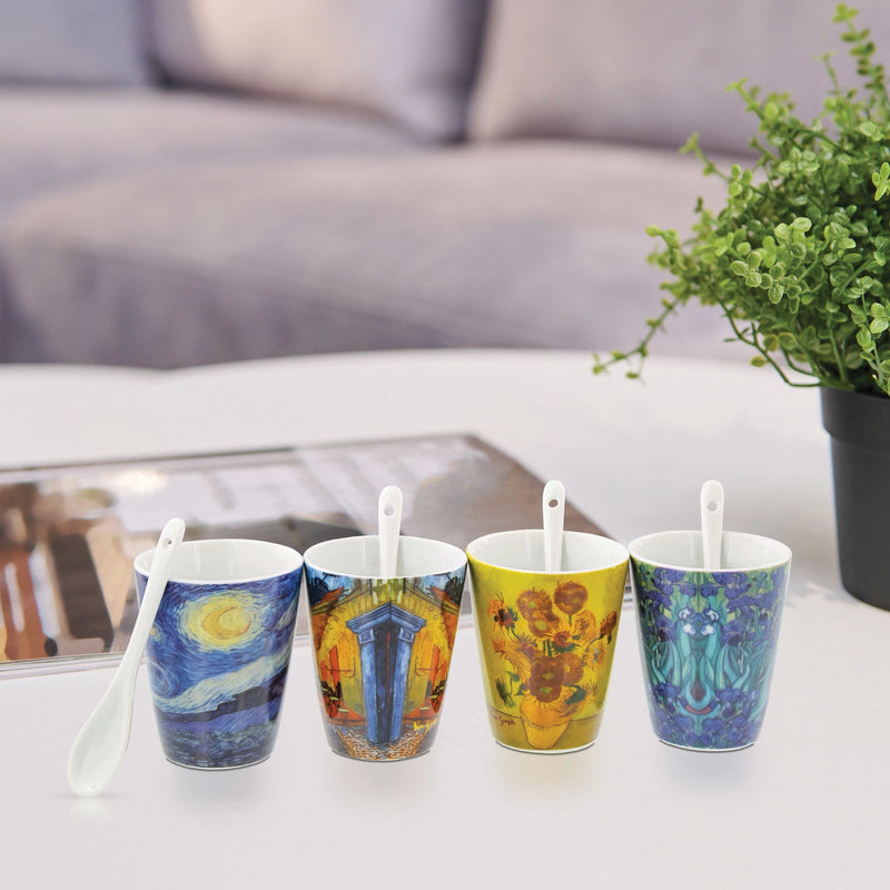 Set de 4 tasses assorties avec cuillères - Van Gogh