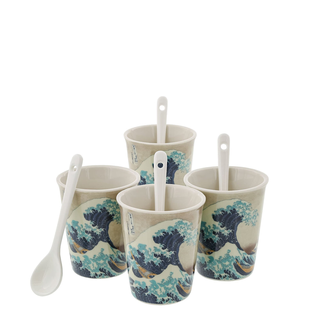 Lot De 4 Tasses Japonaises En Céramique 320 Ml - Sans Anse, Design Floral - Pour Thé, Café, Saké