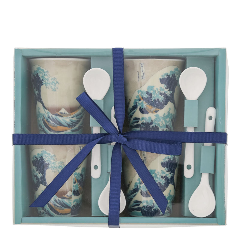 Set de 4 tasses assorties avec cuillères La Vague - Hokusai