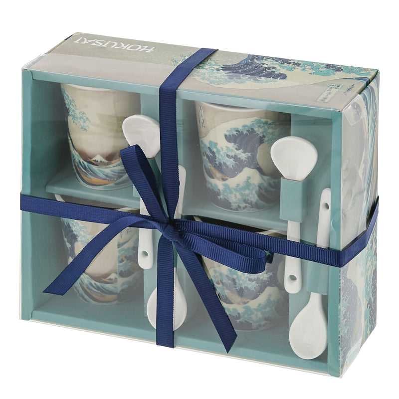 Set de 4 tasses assorties avec cuillères La Vague - Hokusai