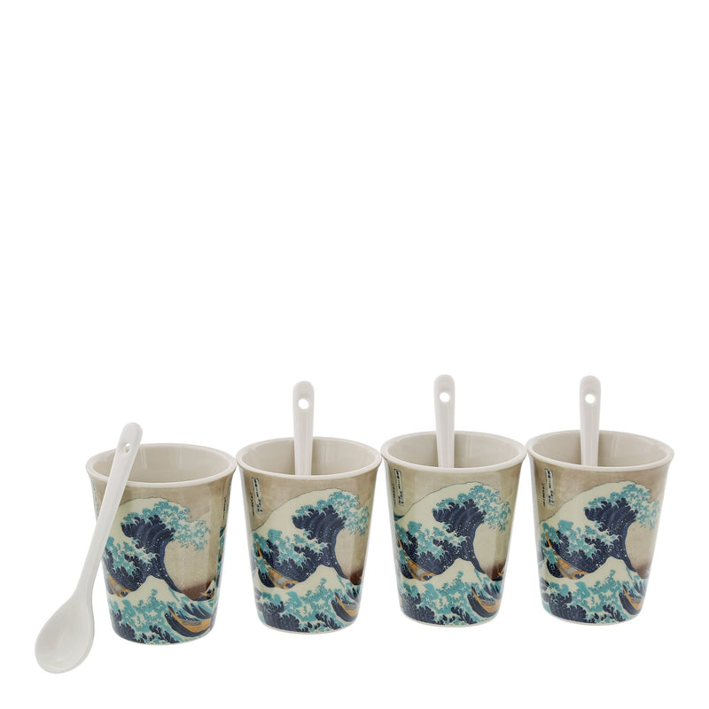 Set de 4 tasses assorties avec cuillères La Vague - Hokusai