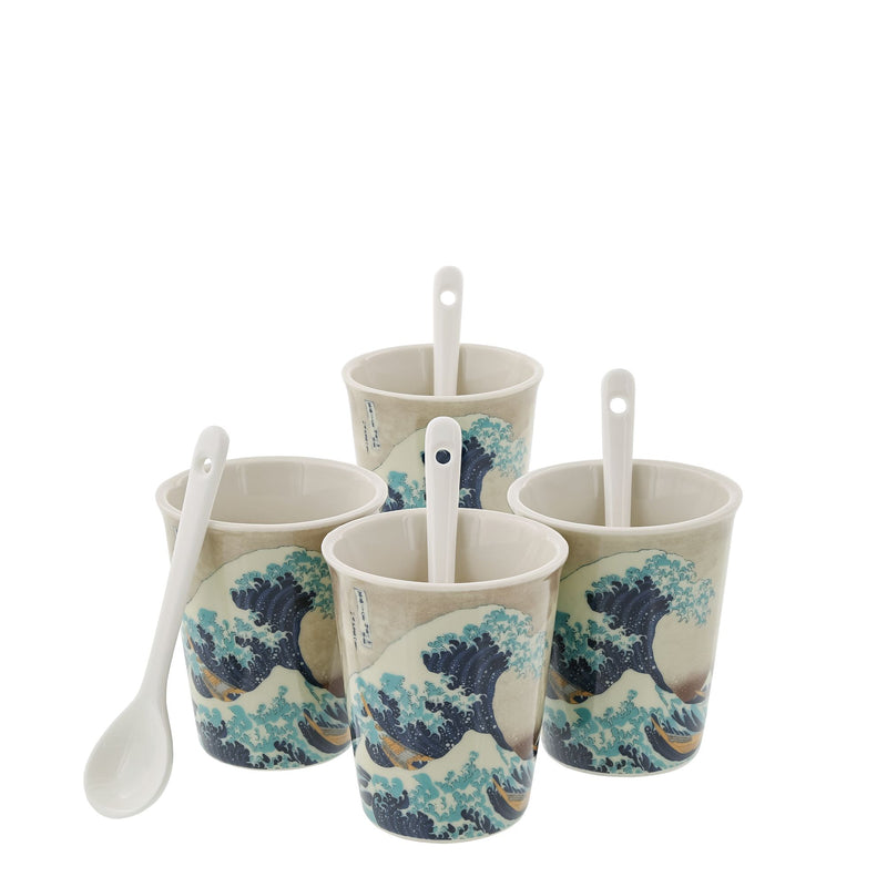 Set de 4 tasses assorties avec cuillères La Vague - Hokusai