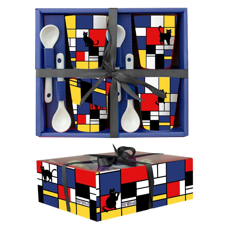 Set de 4 tasses assorties avec cuillères - Mondrian