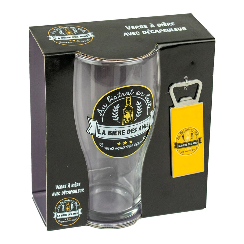 Coffret Verre Bière Décapsuleur Bière des Amis - Déco Intemporelle