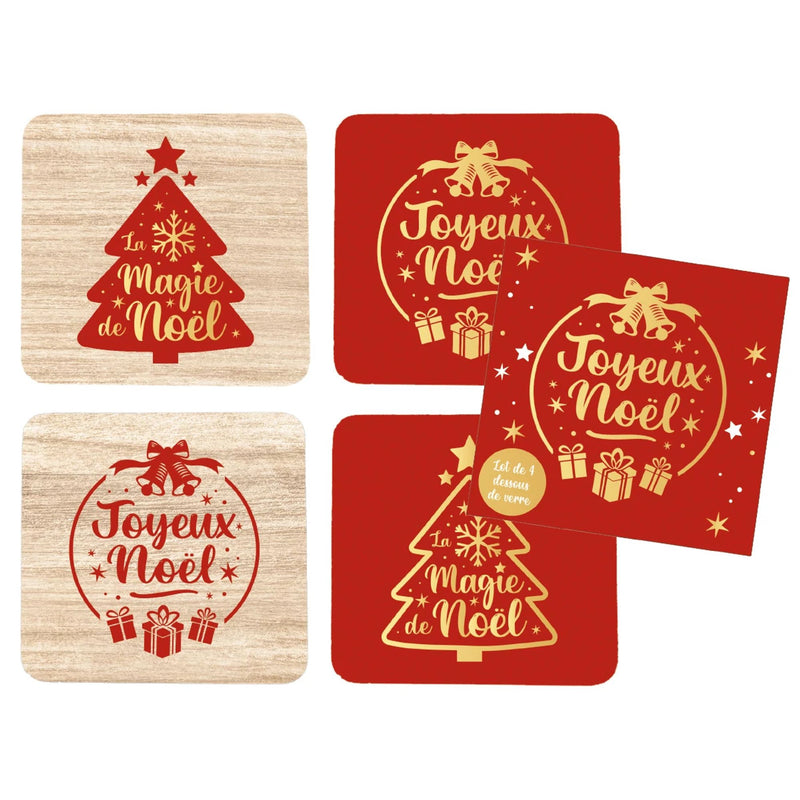 Set de 4 sous-verres Joyeux Noël - Petits Messages