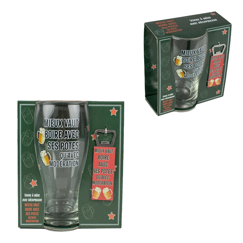 Coffret Verre Bière Décapsuleur Avec Modération- Déco Intemporelle
