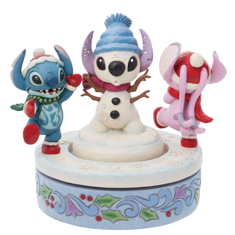 Figurine rotative Stitch et Angel avec bonhomme de neige - Disney Traditions