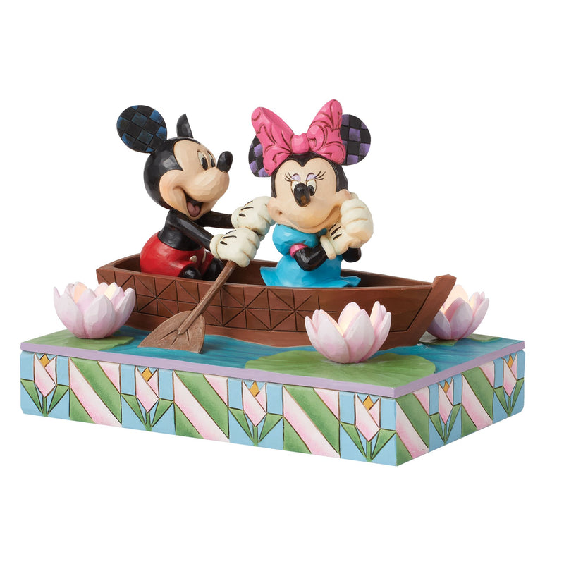 Figurine Lumineuse Mickey et Minnie sur une barque - Disney Traditions