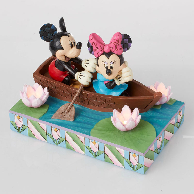 Figurine Lumineuse Mickey et Minnie sur une barque - Disney Traditions