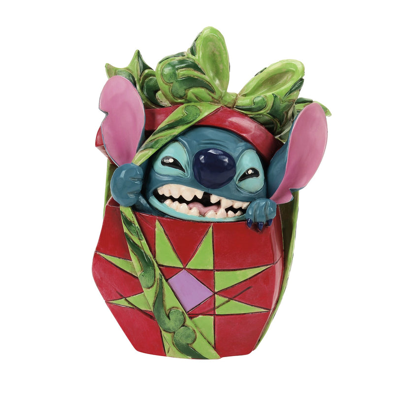 Figurine Stitch déchirant un cadeau de Noël - Disney Traditions