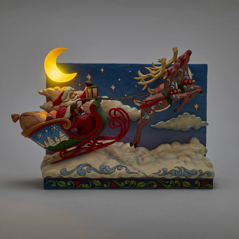 Figurine Traîneau Musicale Père Noël Rennes LED - Heartwood Creek