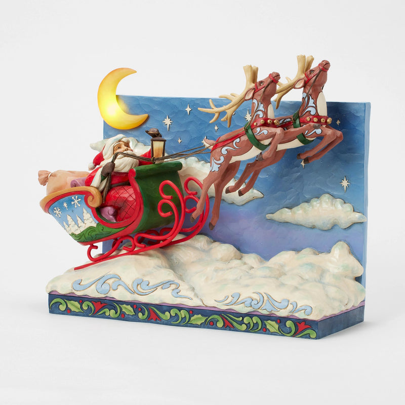 Figurine Traîneau Musicale Père Noël Rennes LED - Heartwood Creek