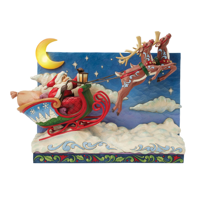 Figurine Traîneau Musicale Père Noël Rennes LED - Heartwood Creek