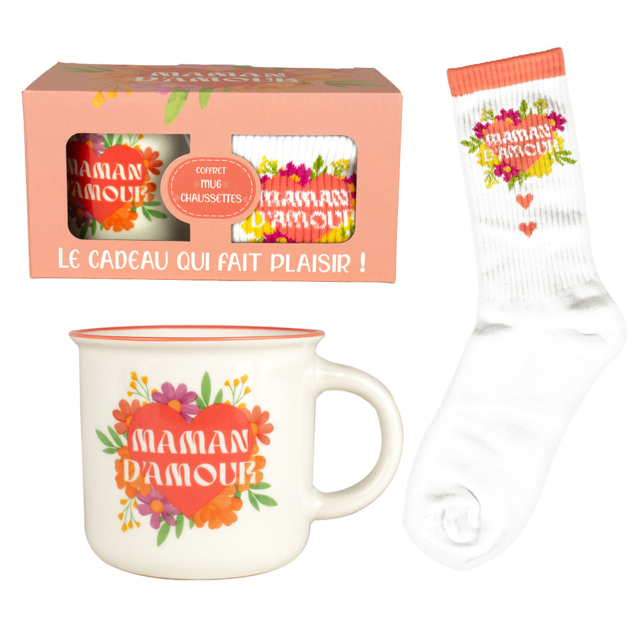 Coffret - Super Maman - Mug en porcelaine - Chaussettes 36-42 - Cadeau personnalisé - Boîte Coffret - Super Maman - Mug en porcelaine - Chaussettes 36-42 - Cadeau personnalisé - Boîte