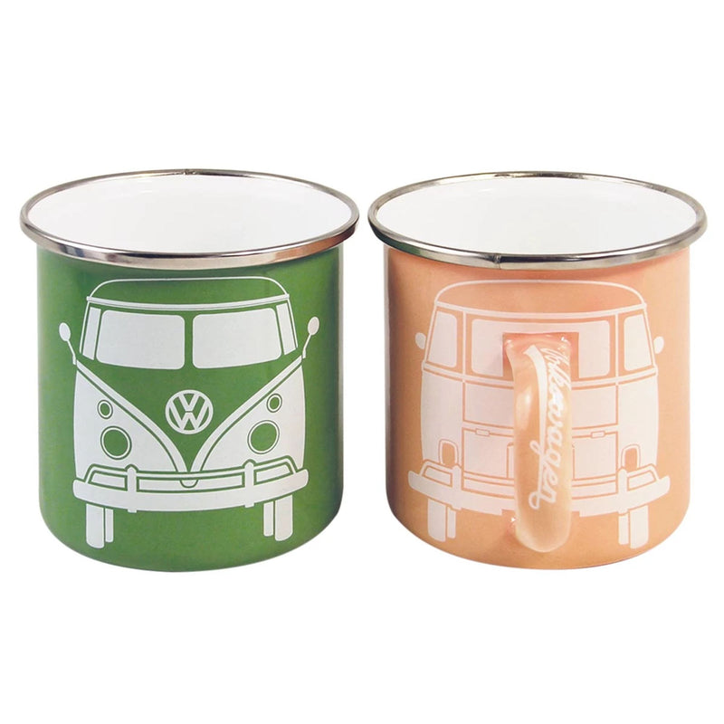 Set de 2 mugs émaillés vert et abricot - Volkswagen