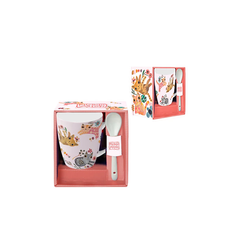 Tasse avec cuillère Cat Flower - Allen Designs