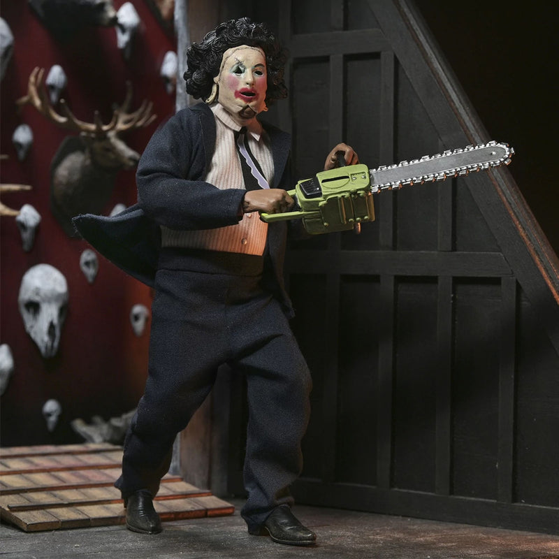 TEXAS CHAINSAW MASSACRE - 8” CLOTHED FIGURE - LEATHERFACE WITH PRETTY WOMAN MASK IN WINDOW BOX