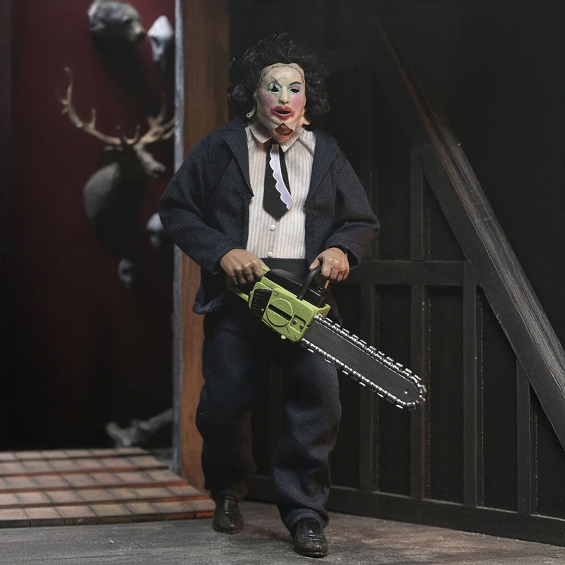 TEXAS CHAINSAW MASSACRE - 8” CLOTHED FIGURE - LEATHERFACE WITH PRETTY WOMAN MASK IN WINDOW BOX