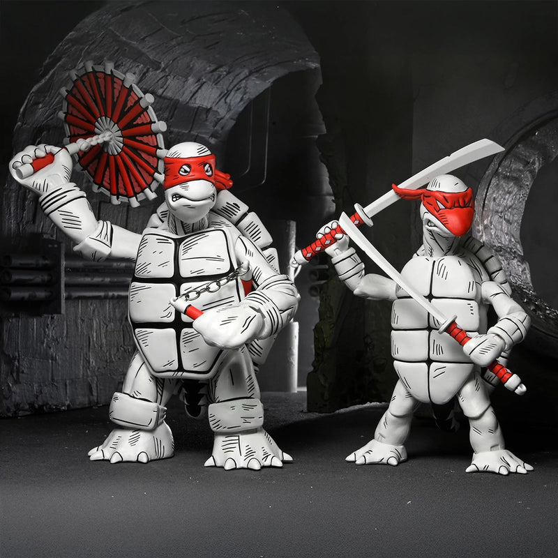 TEENAGE MUTANT NINJA TURTLES (MIRAGE COMICS) - 7" SCALE ACTION FIGURE - BLACK & WHITE FIRST TURTLES