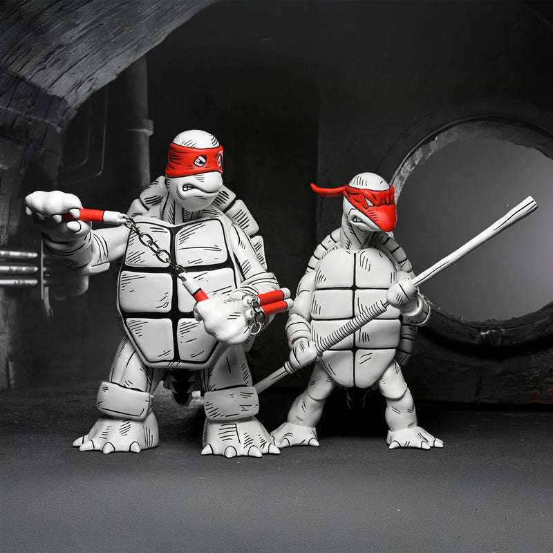 TEENAGE MUTANT NINJA TURTLES (MIRAGE COMICS) - 7" SCALE ACTION FIGURE - BLACK & WHITE FIRST TURTLES