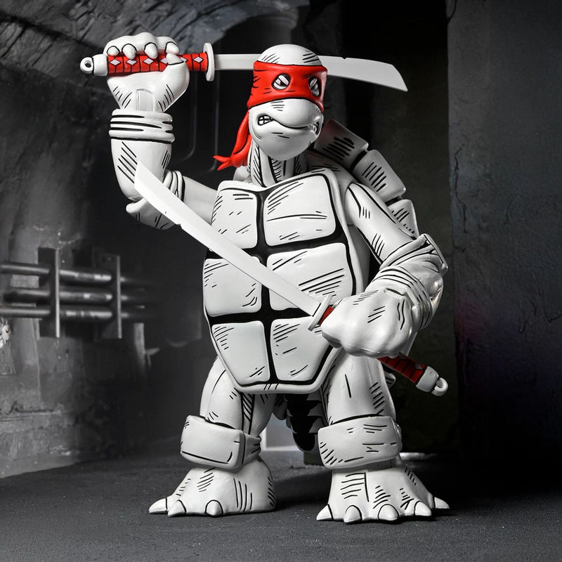 TEENAGE MUTANT NINJA TURTLES (MIRAGE COMICS) - 7" SCALE ACTION FIGURE - BLACK & WHITE FIRST TURTLES