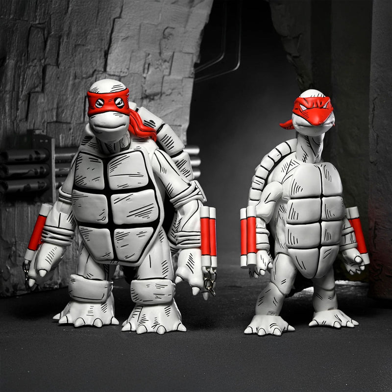 TEENAGE MUTANT NINJA TURTLES (MIRAGE COMICS) - 7" SCALE ACTION FIGURE - BLACK & WHITE FIRST TURTLES