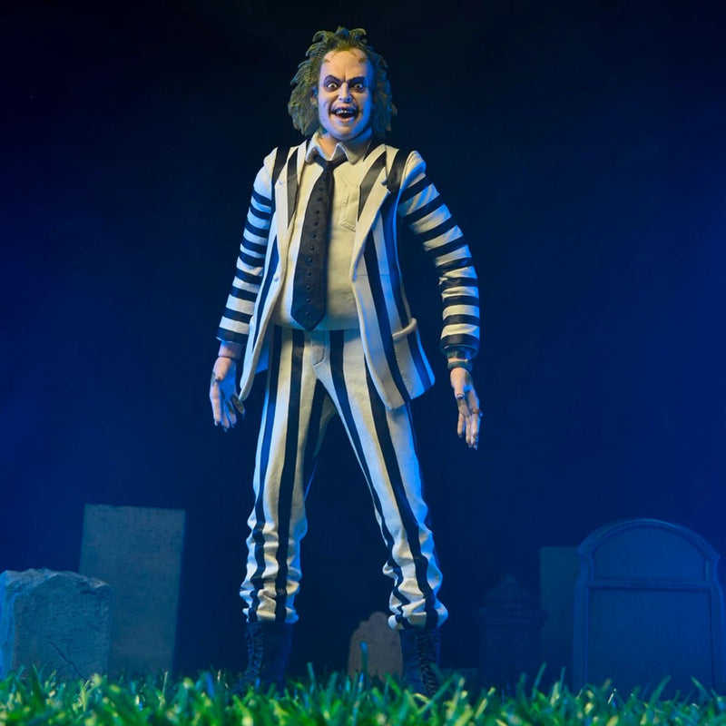 BEETLEJUICE (1988) - 7" SCALE ACTION FIGURE – BLACK AND WHITE STRIPED SUIT BEETLEJUICE IN BLISTER PA