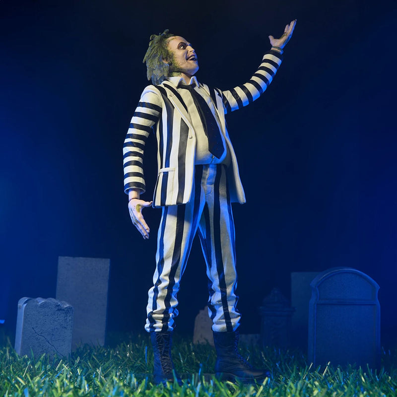 BEETLEJUICE (1988) - 7" SCALE ACTION FIGURE – BLACK AND WHITE STRIPED SUIT BEETLEJUICE IN BLISTER PA