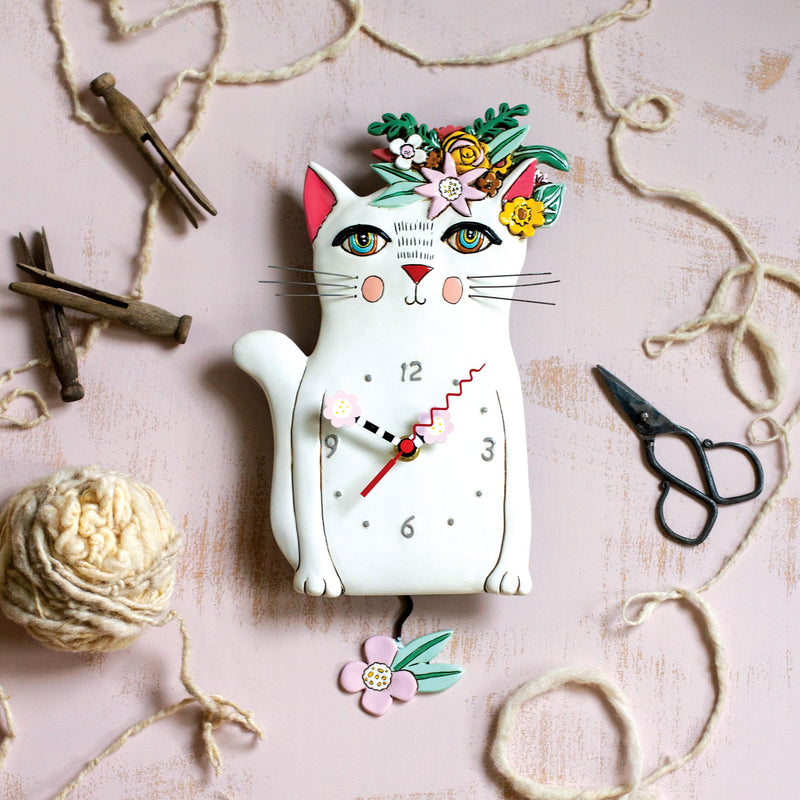 Horloge Chat Fleurs - Allen Designs