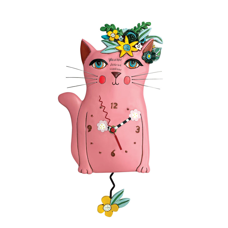 Horloge Chat Rose Fleurs - Allen Designs