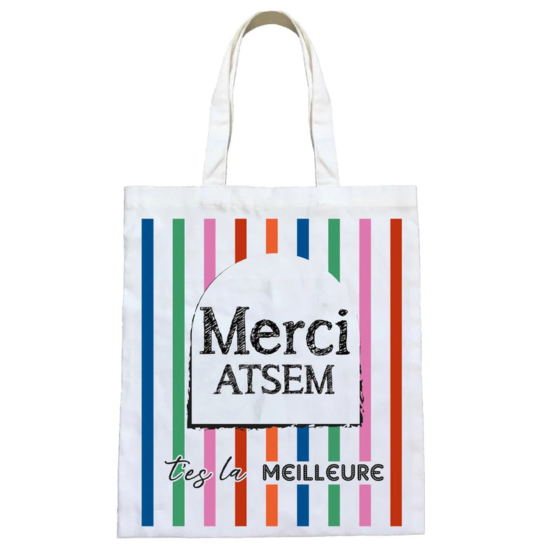 Tote Bag Coton Merci ATSEM Rayures - Petits Messages