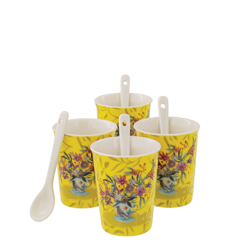 Set de 4 tasses assorties avec cuillères Tasse de thé - Allen Designs