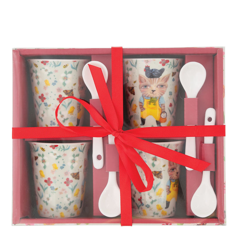 Set de 4 tasses assorties avec cuillères Chat - Allen Designs