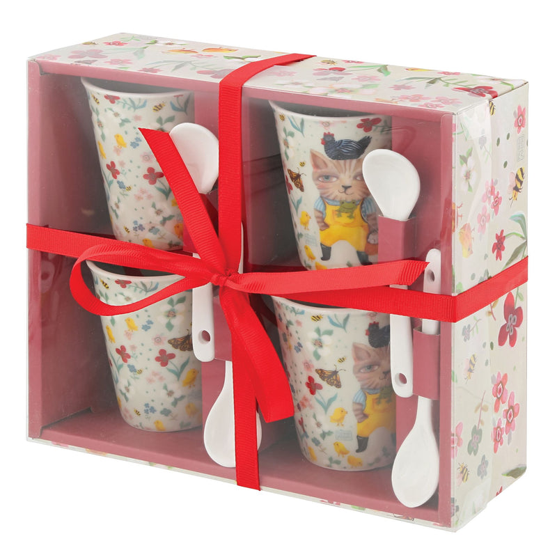 Set de 4 tasses assorties avec cuillères Chat - Allen Designs