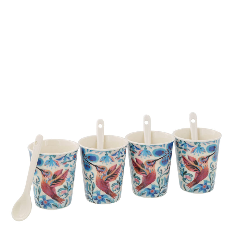 Set de 4 tasses assorties avec cuillères Colibri - Allen Designs