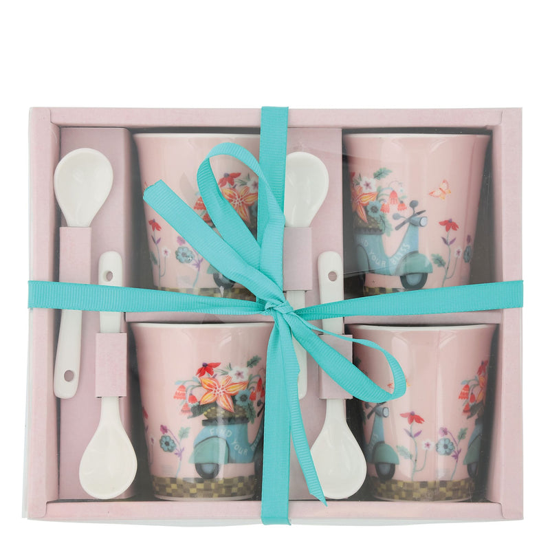 Set de 4 tasses assorties avec cuillères Scooter - Allen Designs