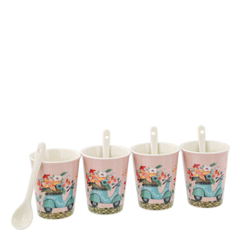 Set de 4 tasses assorties avec cuillères Scooter - Allen Designs