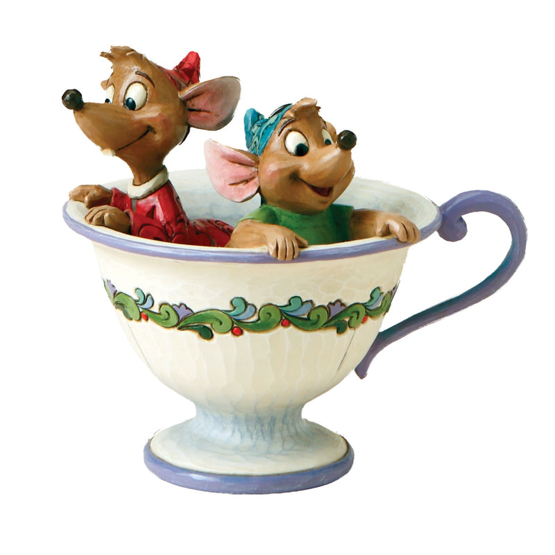 Figurine Jaq et Gus dans une tasse à thé - Disney Traditions